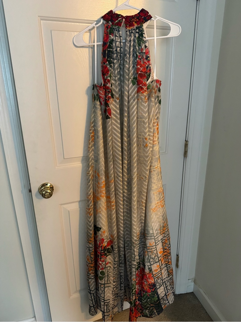 Floral Halter Maxi Dress in Gray and Red